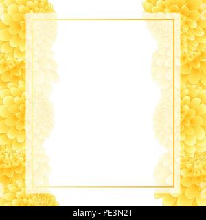 Yellow Dahlia Banner Card Border. Mexico's national flower. Vector Illustration. Stock Vector