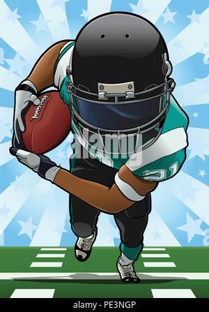 Cartoon style illustration: Running back carrying the ball Stock Vector