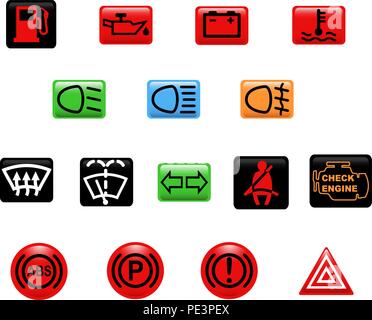 Computer generated illustration. Set of icons: car warning lights Stock Vector