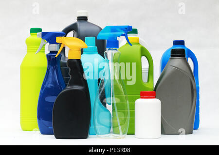 Plastic containers of different shapes and colors Stock Photo