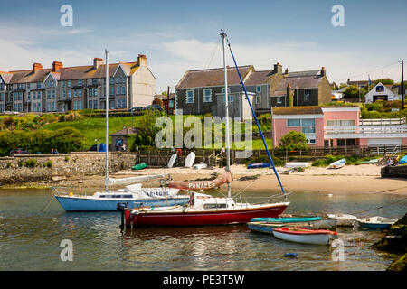 UK, Wales, Anglesey, Cemaes, sailing boats moored in the harbour Stock Photo