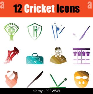 Set of cricket icons. Gradient color design. Vector illustration. Stock Vector