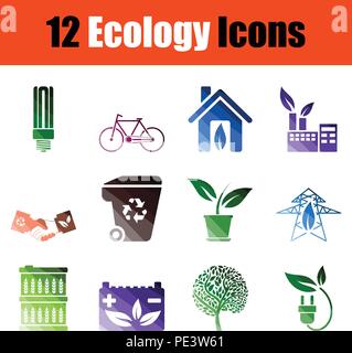Set of Ecology icons. Gradient color design. Vector illustration. Stock Vector