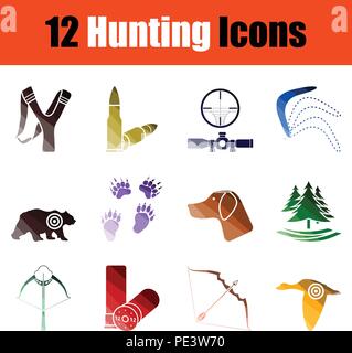 Set of hunting icons. Gradient color design. Vector illustration. Stock Vector