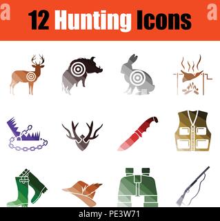 Set of hunting icons. Gradient color design. Vector illustration. Stock Vector