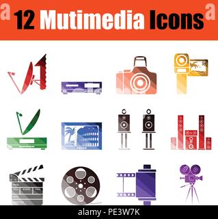Set of multimedia icons. Gradient color design. Vector illustration. Stock Vector