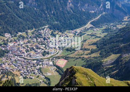 Amazing view to leukerbad from the Gemmi Pass in Switzerland, Europe Stock Photo