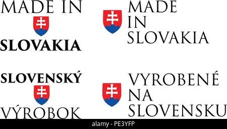 Simple Made in  Slovakia / (translation in local language, and "Slovak Product" translated) label. Text with national colors arranged horizontal and v Stock Vector