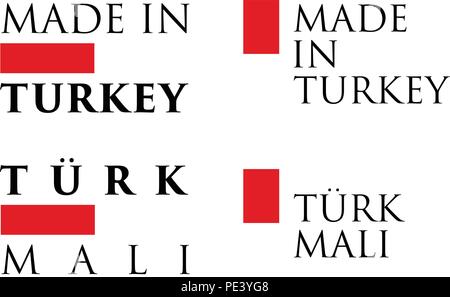 Simple Made in Turkey / Turk Mali (turkish translation) label. Text with national colors arranged horizontal and vertical. Stock Vector