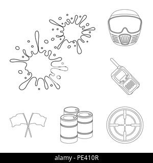 Paintball, team game outline icons in set collection for design. Equipment and outfit vector symbol stock  illustration. Stock Vector