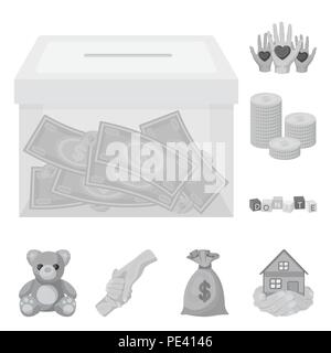Charity and donation monochrome icons in set collection for design. Material aid vector symbol stock  illustration. Stock Vector