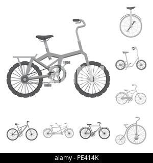 Various bicycles monochrome icons in set collection for design. The type of transport vector symbol stock  illustration. Stock Vector
