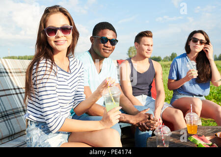 People at party outdoors Stock Photo