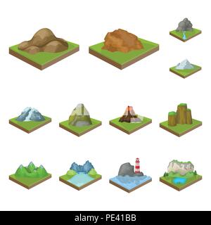 Mountains, massive cartoon icons in set collection for design. The surface of the earth vector isometric symbol stock  illustration. Stock Vector