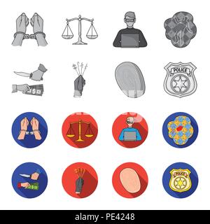 Robbery attack, fingerprint, police officer badge, pickpockets.Crime set collection icons in monochrome,flat style vector symbol stock illustration . Stock Vector