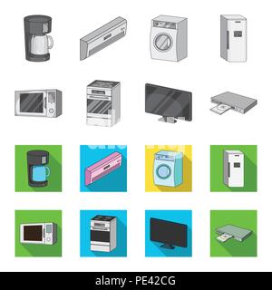 Home appliances and equipment monochrome,flat icons in set collection for design.Modern household appliances vector symbol stock  illustration. Stock Vector