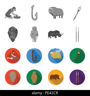 Primitive, woman, man, cattle .Stone age set collection icons in monochrome,flat style vector symbol stock illustration . Stock Vector