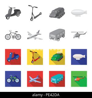 Bicycle, airplane, bus, helicopter types of transport. Transport set collection icons in monochrome,flat style vector symbol stock illustration . Stock Vector