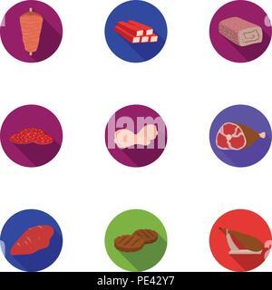 Meats set icons in flat style. Big collection of meats vector symbol stock Stock Vector