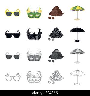 Sunglasses, carnival mask, famous Brazilian coffee, beach umbrella. Brazil set collection icons in cartoon black monochrome outline style vector symbo Stock Vector