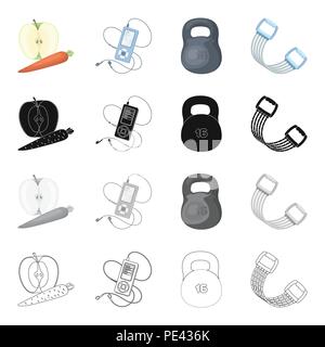 Gym and training cartoon black monochrome outline icons in set collection for design. Gym and equipment vector symbol stock illustration. Stock Vector