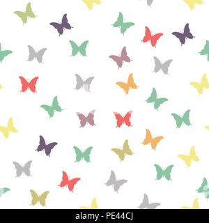 Spring Background with Colorful Butterflies. Simple Feminine Pattern for Card, Invitation, Print. Trendy Decoration with Beautiful Butterfly Silhouettes. Vector Background with Moth Stock Vector