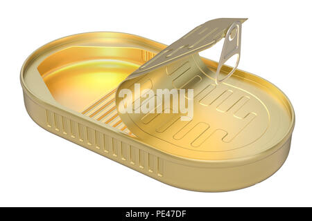 Opened tin can closeup. 3D rendering isolated on white background Stock Photo