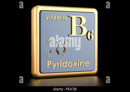 Vitamin B6, pyridoxine. Icon, chemical formula, molecular structure. 3D rendering Stock Photo