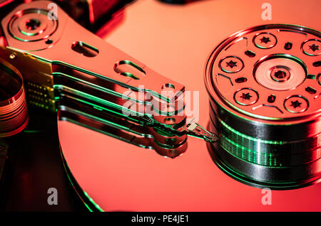 Hard drive disc data storage  , close up . Stock Photo