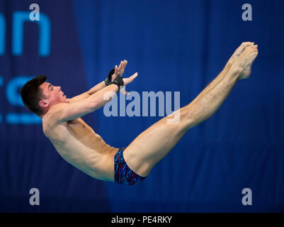 Great Britain's Matthew Dixon competing in the Men's 10m Platform Final during day eleven of the 2018 European Championships at the Royal Commonwealth Pool, Edinburgh. Stock Photo