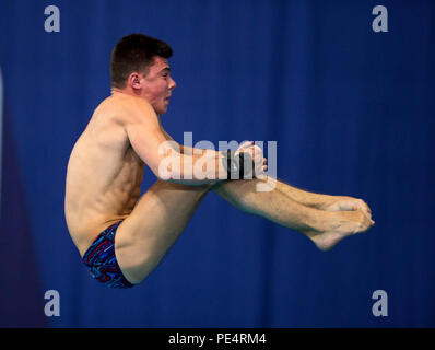 Great Britain's Matthew Dixon competing in the Men's 10m Platform Final during day eleven of the 2018 European Championships at the Royal Commonwealth Pool, Edinburgh. Stock Photo