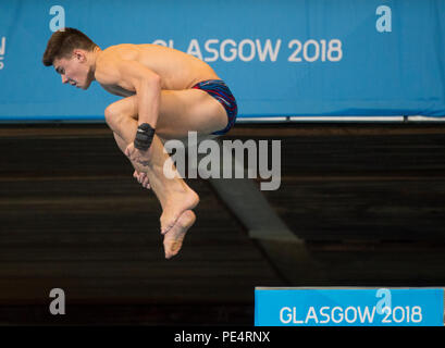 Great Britain's Matthew Dixon competing in the Men's 10m Platform Final during day eleven of the 2018 European Championships at the Royal Commonwealth Pool, Edinburgh. PRESS ASSOCIATION Photo. Picture date: Sunday August 12, 2018. See PA story DIVING European. Photo credit should read: Ian Rutherford/PA Wire. RESTRICTIONS: Editorial use only, no commercial use without prior permission Stock Photo