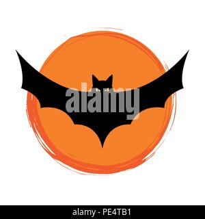 halloween flying bat on orange background Silhouette vector illustration EPS10 Stock Vector