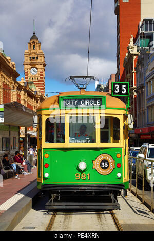City Circle tram in Flinders Street, Melbourne, Victoria, Australia Stock Photo