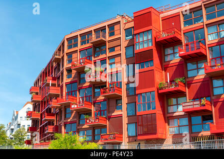 New red multi-family apartment house seen in Berlin, Germany Stock Photo
