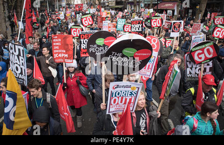 Shaftesbury Avenue, London, UK. 16th April, 2016. Several thousand protesters take part in the People's Assembly national demonstration for Health, Ho Stock Photo