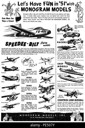 1951 U.S. advertisement for Monogram model kits. Stock Photo