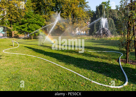 Baden-Baden, Lichtentaler Allee park, watering in the morning, irrigation of the green areas, while the whole of Germany is moaning under the summer h Stock Photo