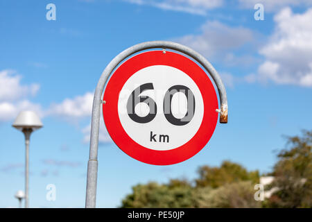 '60 km', speed limit sign, Denmark Stock Photo