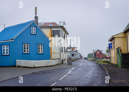 Traditional houses in Eyrarbakki fishing village on the south coast of Iceland Stock Photo