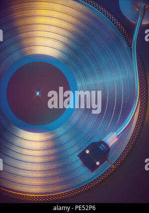 3D illustration. Colorful vinyl record from above. Retro music concept analog sound. Stock Photo