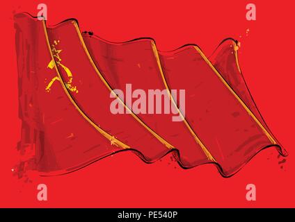 Vector grange Illustration of a Soviet Union waving Flag. All elements neatly on well defined layers Stock Vector