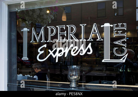 Imperial Express Café Restaurant in Northumberland Street Darlington Co Durham UK sign on the window Stock Photo