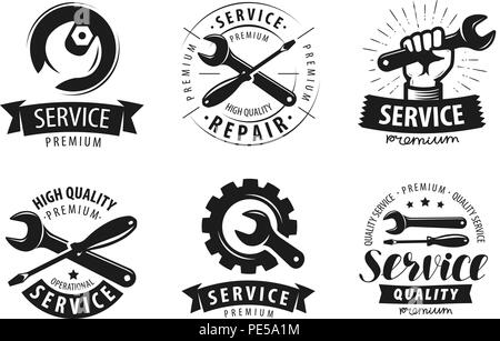 service, repair set of labels or logos. maintenance work icon. vector isolated on white background Stock Vector