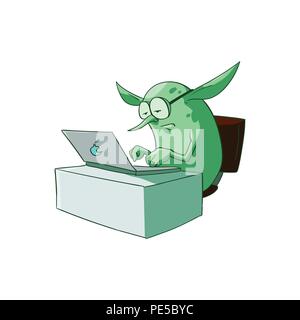 Colorful vector illustration of a cartoon office, corporate troll or goblin Stock Vector
