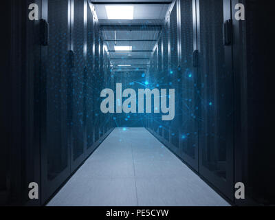 modern server room with black servers and hardwares in a internet data center Stock Photo