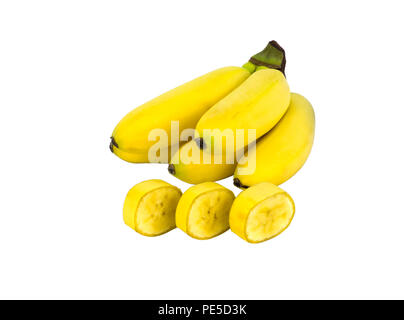 yellow ripe mini bananas isolated on white background. object, fruit Stock Photo