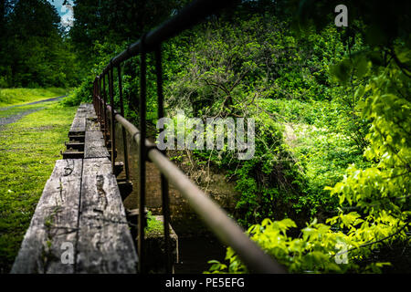 Old canal bridge leading away. Stock Photo