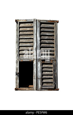 window with old wood shutters isolated on white background Stock Photo
