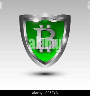 3d shield icon for bitcoin protection Stock Vector